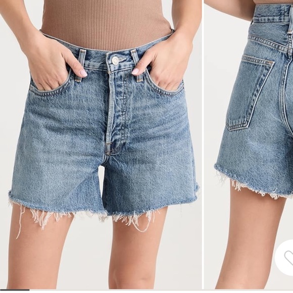 Agolde Pants - Agolde Parker Long High-Rise Light Blue Denim Shorts